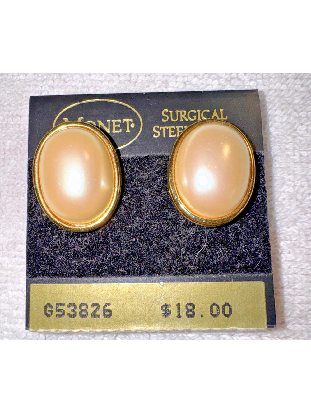 New Stock Vintage 90s MONET Gold Tone Framed Faux Pearl Post Pierce Earrings